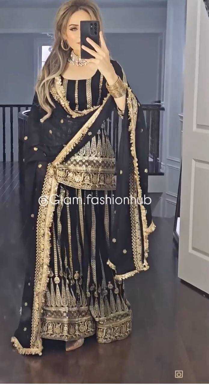 Ynf Georgette KESH523 058 Suits & Dresses Wholesale Sharara Salwar Suits Embroidery Suits Black Salwar Suit Manufacturer- Kapda Export