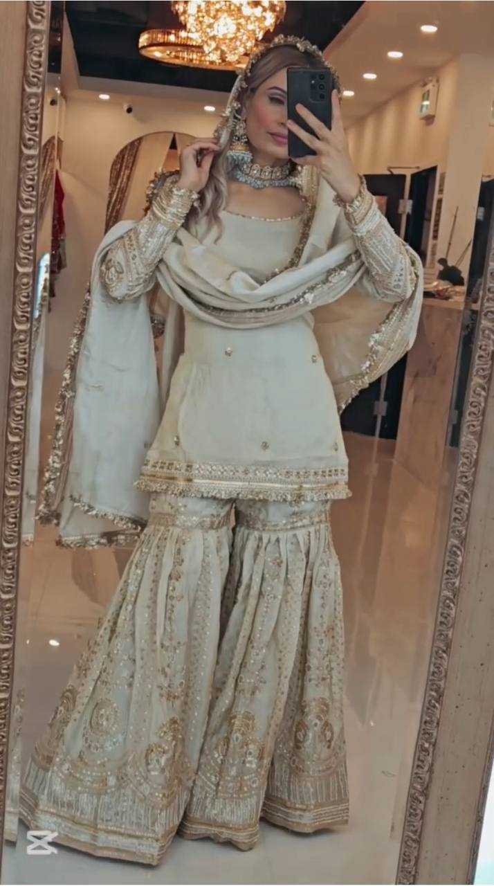 Ynf Georgette KESH523 078 Suits & Dresses Wholesale Embroidery Suits Georgette Suit White Salwar Suit Manufacturer- Kapda Export