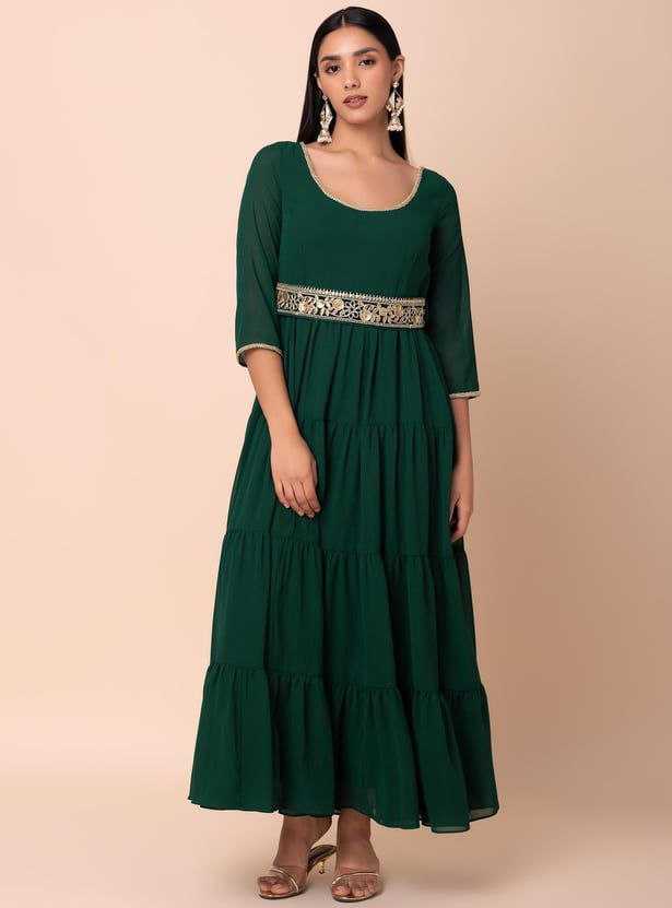Ynf Georgette KESH559 386 Gowns Western Wears Festive Collections Wholesale Georgette Gown Party Wear Gowns Gown With Belt Manufacturer- Kapda Export
