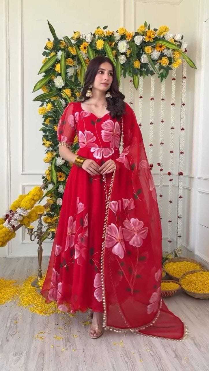 Ynf Georgette RIN157 197 Gowns Plus Size Collections Wholesale Georgette Gown Wedding Gown Red Gown Manufacturer- Kapda Export