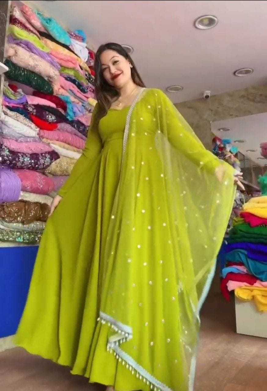 Ynf Georgette RIN157 2109 Gowns Plus Size Collections Wholesale Georgette Gown Designer Gowns Green Gown Manufacturer- Kapda Export