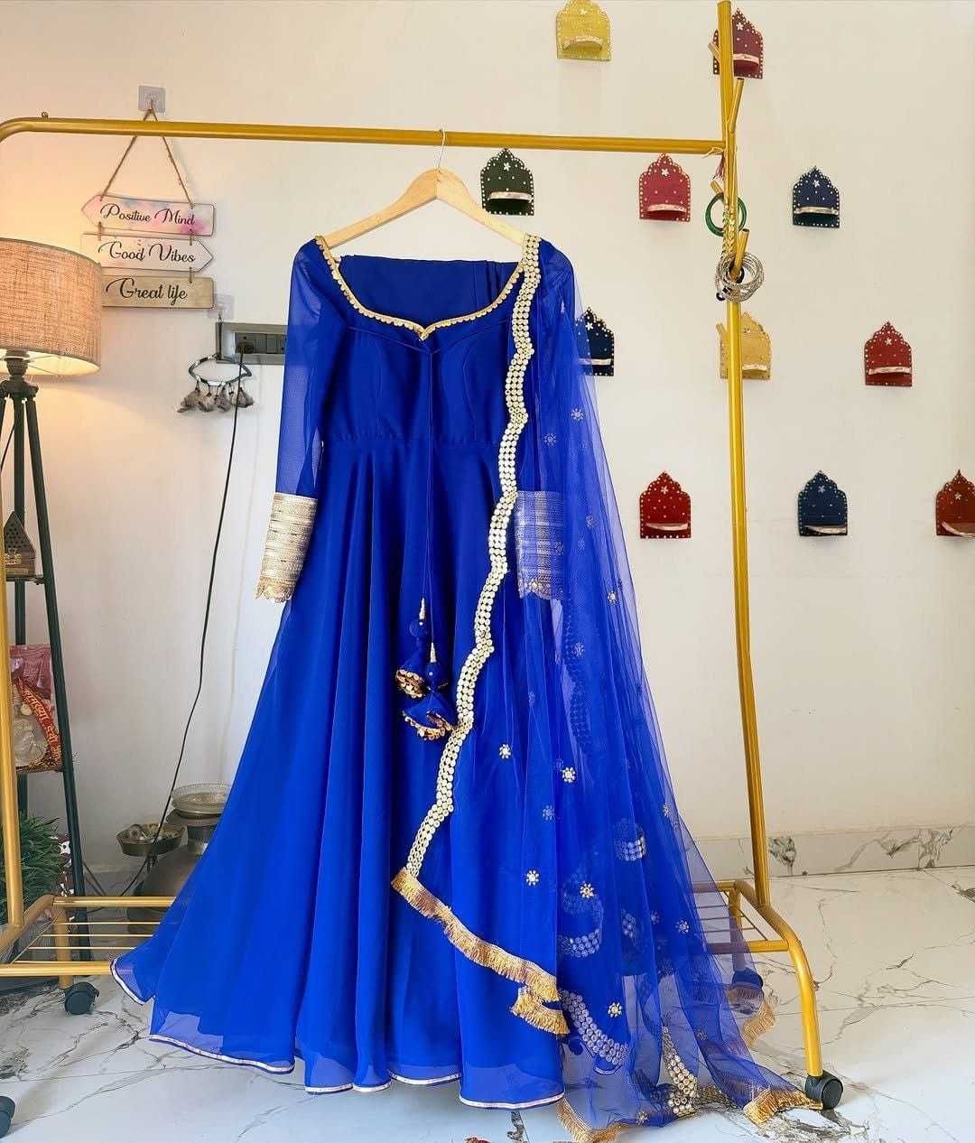 Ynf Georgette RIN157 2134 Gowns Plus Size Collections Wholesale Party Gowns Georgette Gown Blue Gown Manufacturer- Kapda Export