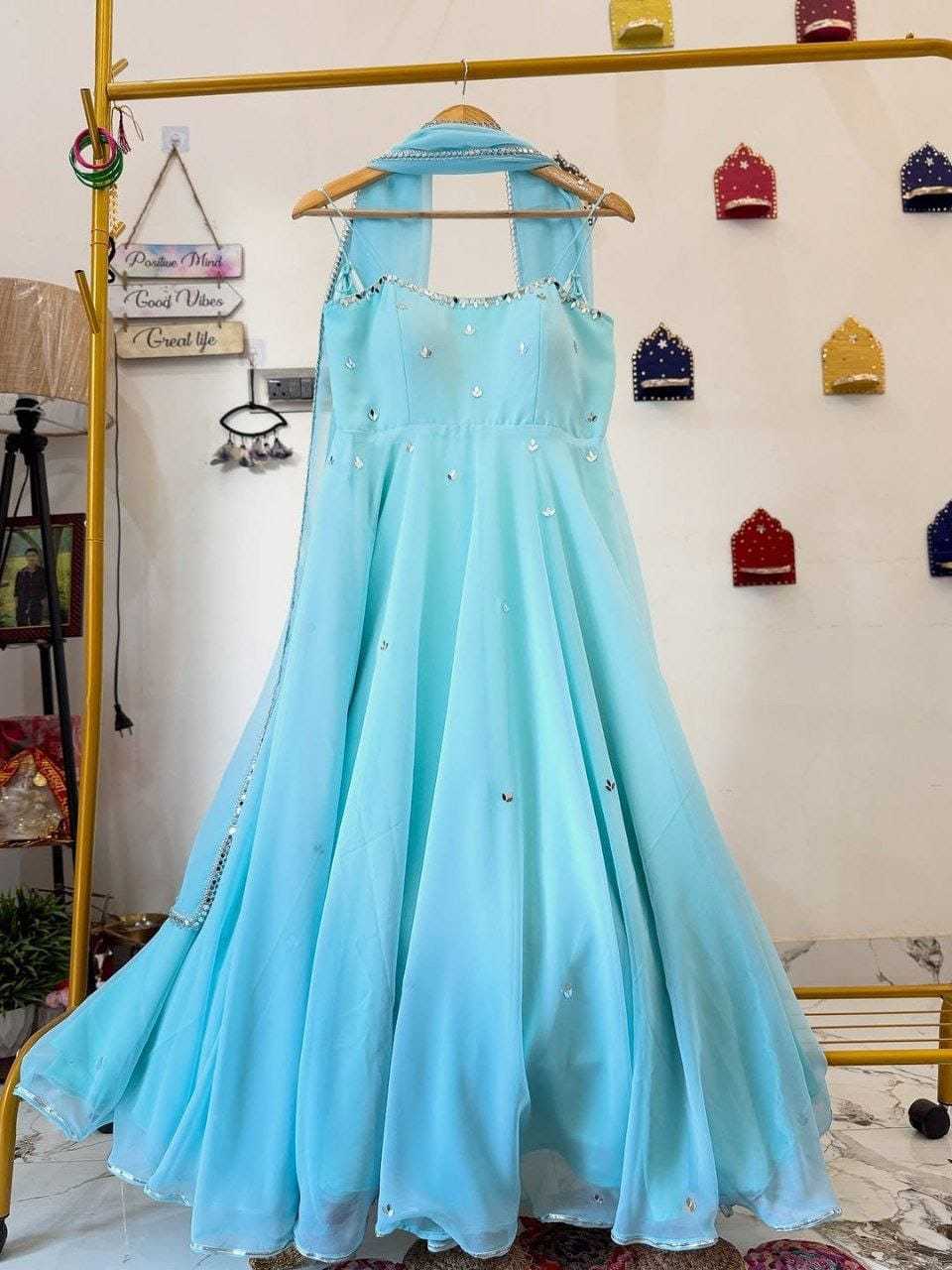 Ynf Georgette RIN157 2136 Gowns Plus Size Collections Wholesale Georgette Gown Designer Gowns Blue Gown Manufacturer- Kapda Export