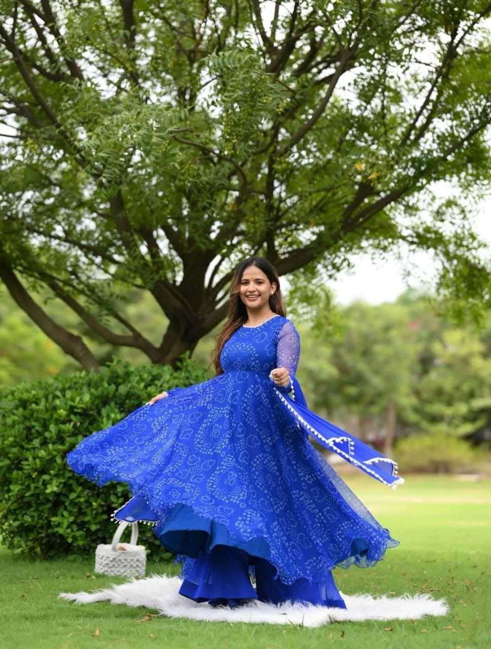 Ynf Georgette RIN157 215 Gowns Plus Size Collections Wholesale Party Gowns Georgette Gown Blue Gown Manufacturer- Kapda Export