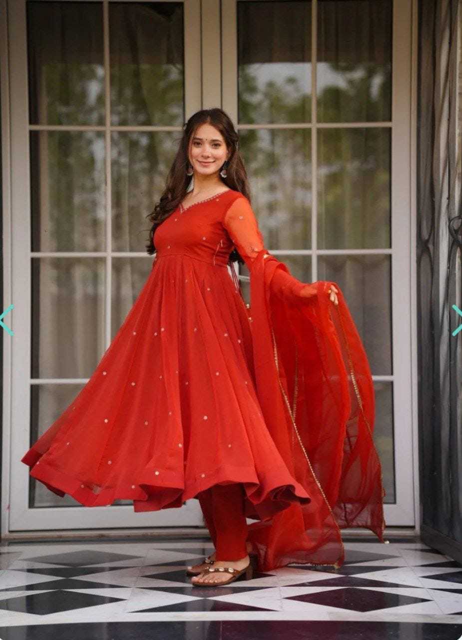 Ynf Georgette RIN157 2157 Gowns Plus Size Collections Wholesale Georgette Gown Sequin Gowns Red Gown Manufacturer- Kapda Export