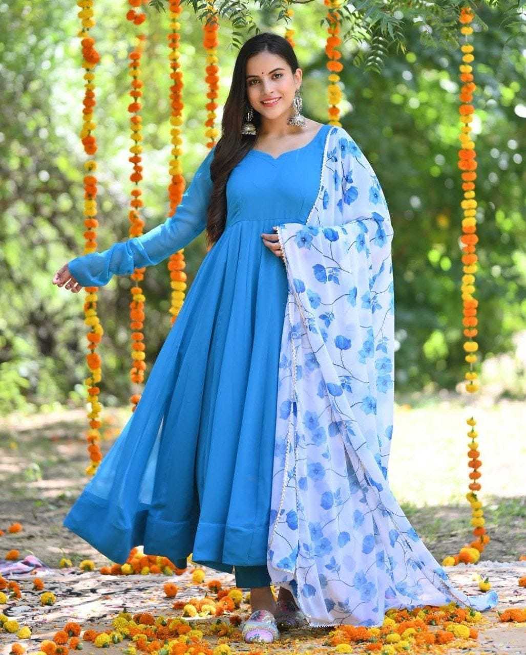 Ynf Georgette RIN157 219 Gowns Plus Size Collections Wholesale Party Gowns Georgette Gown Blue Gown Manufacturer- Kapda Export