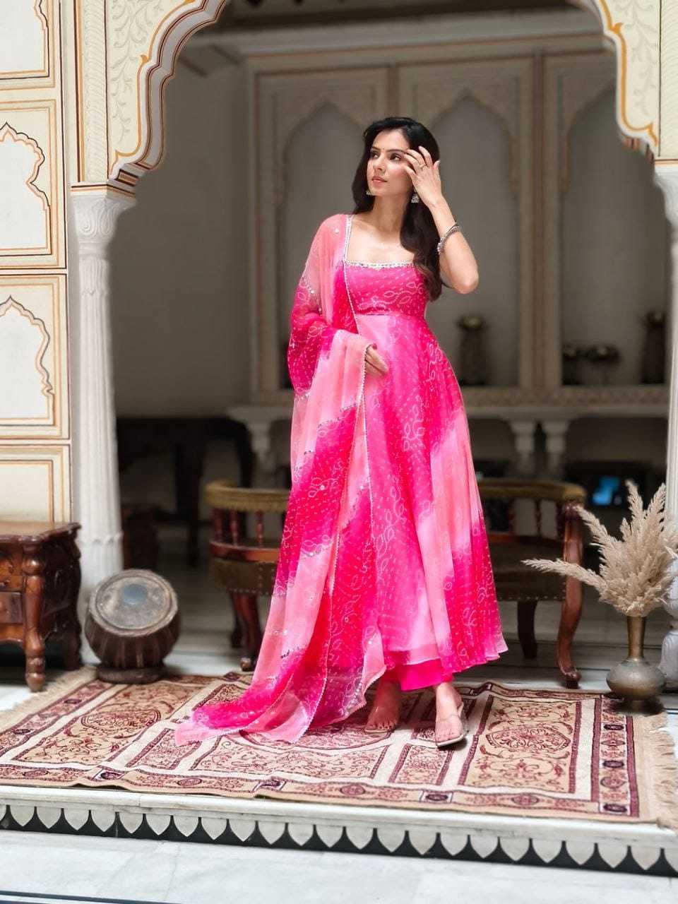 Ynf Georgette RIN157 223 Gowns Plus Size Collections Wholesale Georgette Gown Gown With Dupatta Pink Gown Manufacturer- Kapda Export
