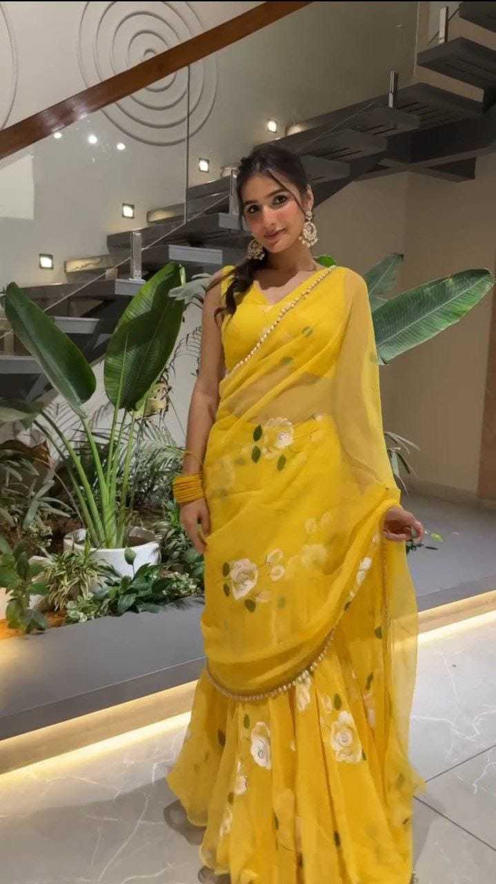 Ynf Georgette RIN157 PBS25 Sarees Lehengas Plus Size Collections Wholesale Lehenga Sarees Georgette Lehenga Yellow Lehenga Manufacturer- Kapda Export