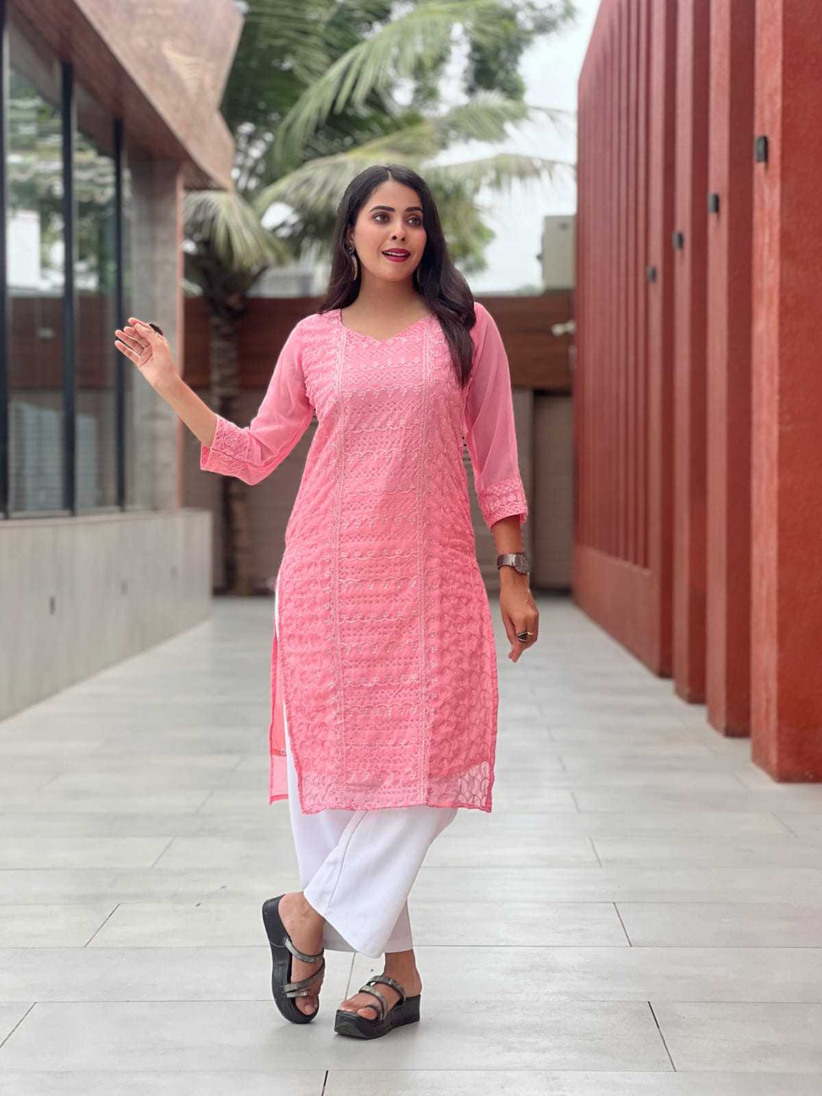 Ynf Georgette RIN222 MANU Kurti Wholesale Designer Kurtis Georgette Kurti Chikan Kurti Manufacturer- Kapda Export