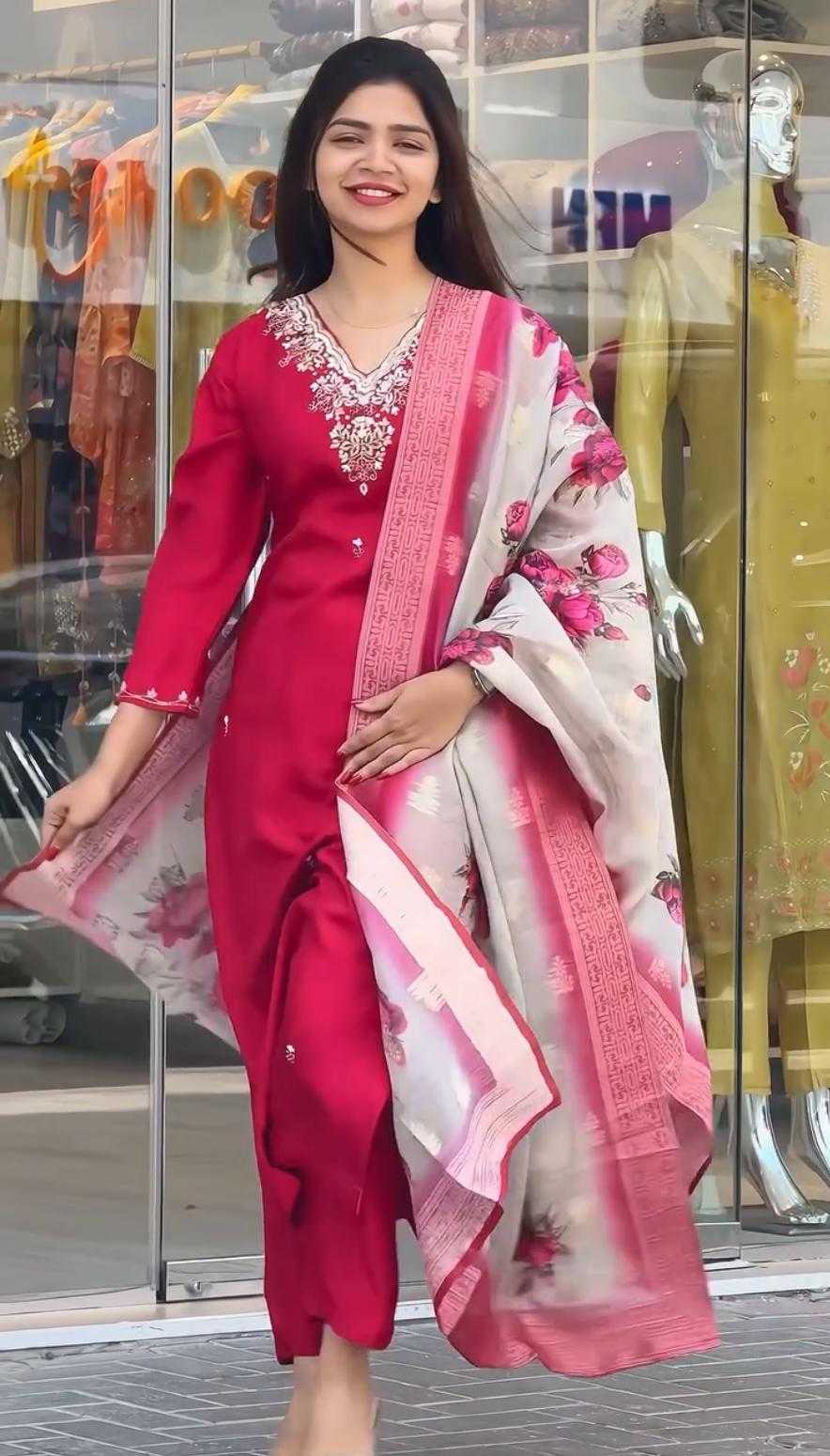 Ynf Heavy Roman Silk RIN222 SHELBY Kurti Wholesale Embroidered Kurtis Silk Kurtis Red Kurtis Manufacturer- Kapda Export