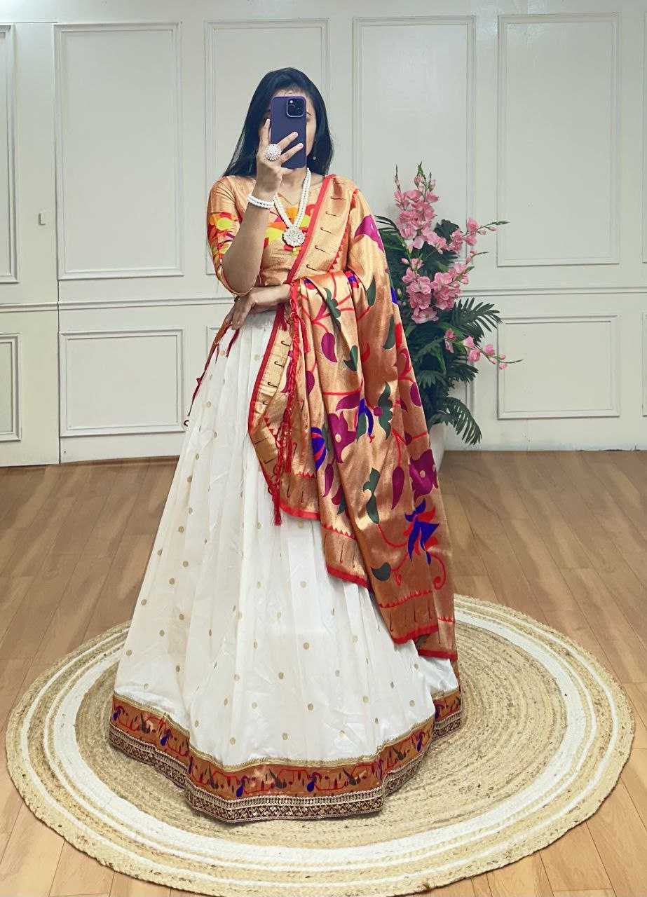 Ynf Jacquard KESH511 kanta bai Lehengas Wholesale Traditional Lehenga Paithani Lehenga White Lehenga Manufacturer- Kapda Export