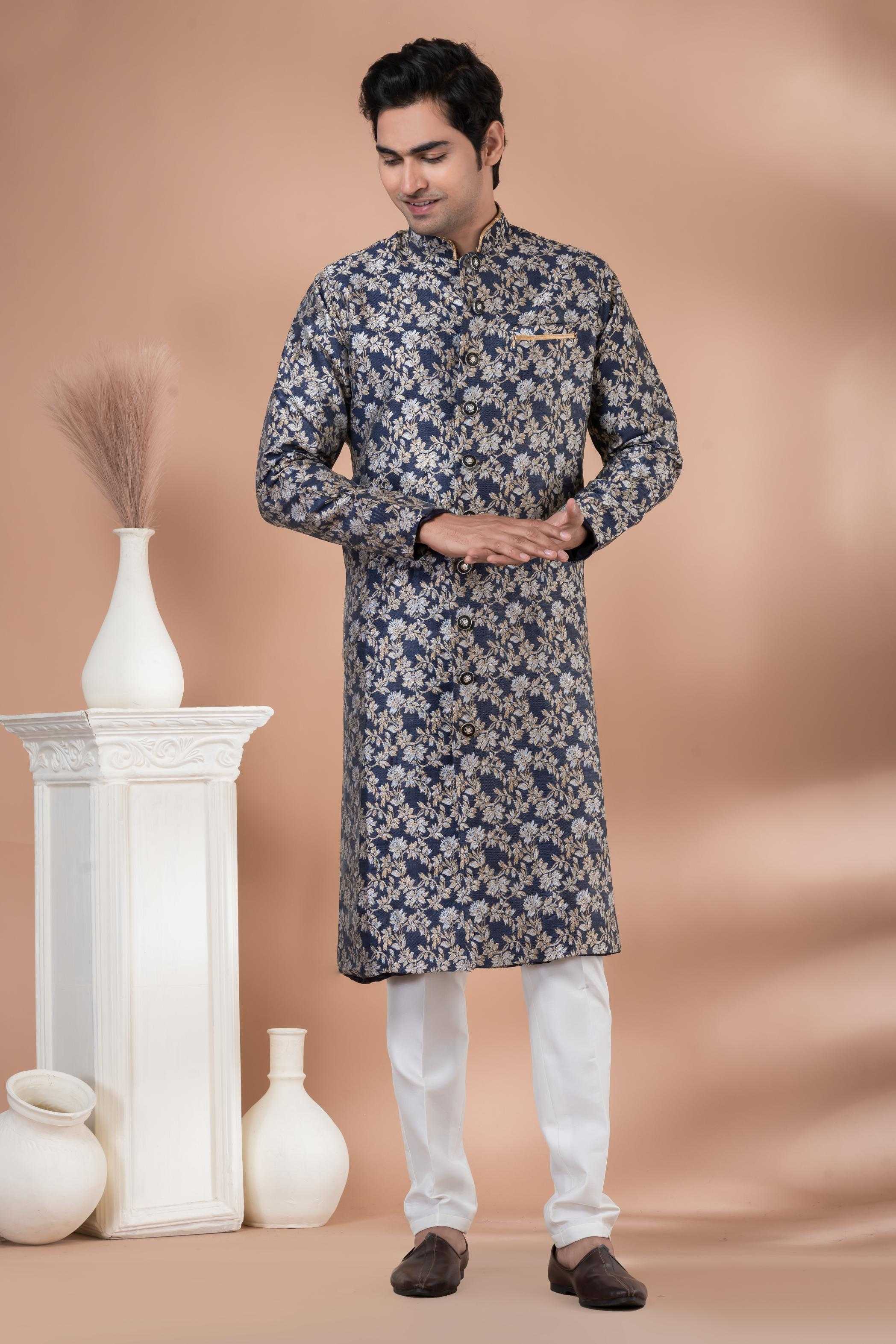 Ynf Jequard Silk RIN223 1716 Mens Wear Wholesale Kurta Set with Jacket Designer Ethnic Set Indo Western Manufacturer- Kapda Export
