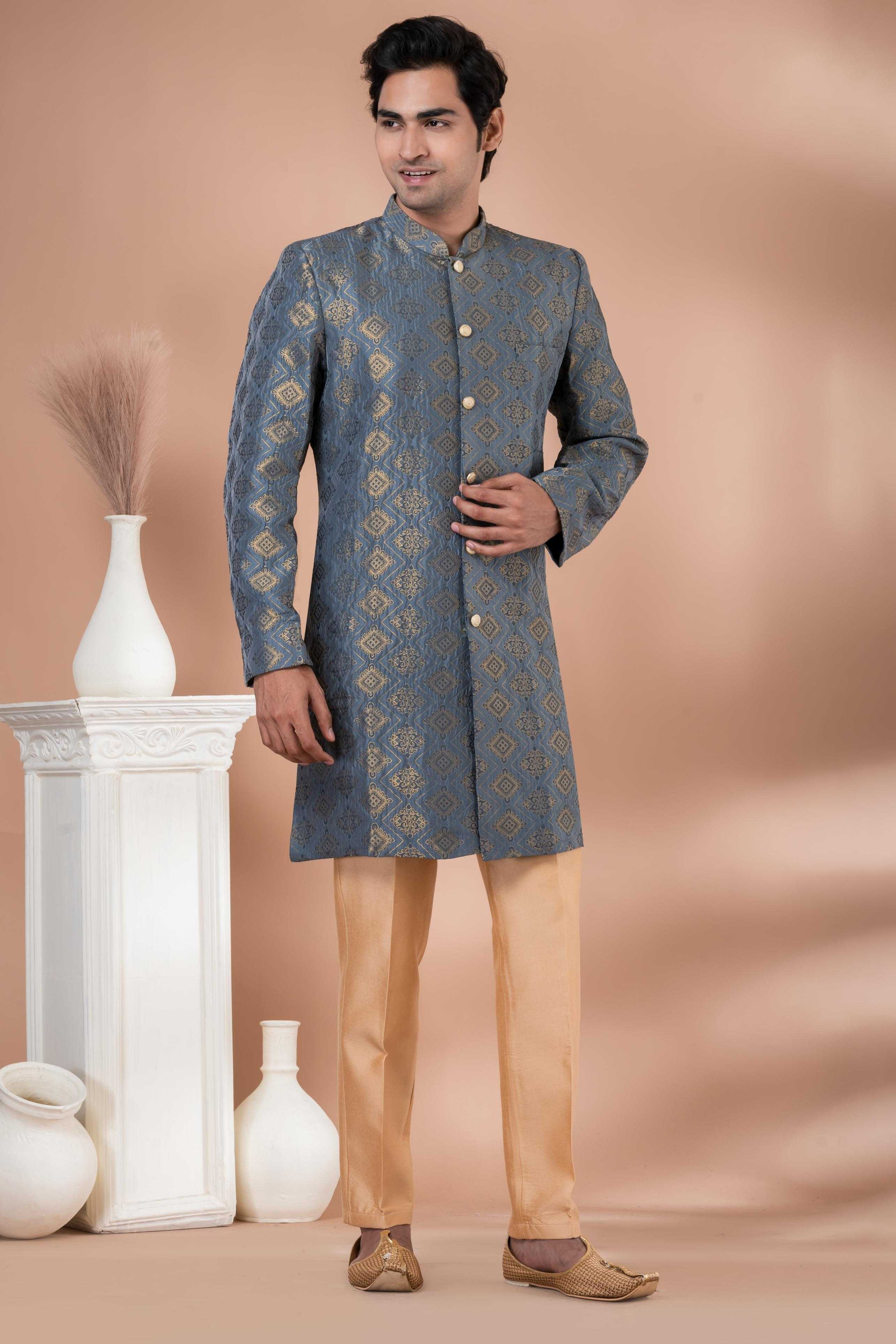 Ynf Jequard Silk RIN223 1718 Mens Wear Wholesale Kurta Set with Jacket Designer Ethnic Set Indo Western Manufacturer- Kapda Export