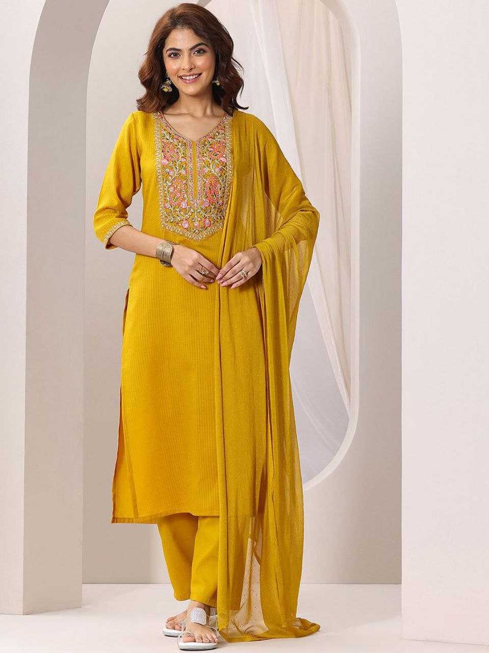 Ynf Reyon Cotton KESH529 MUMTAJ Suits & Dresses Wholesale Embroidery Suits Party wear suits Yellow Salwar Suit Manufacturer- Kapda Export