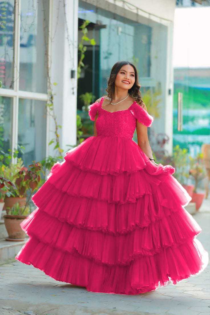 Ynf Soft Net RIN157 2149 Gowns Plus Size Collections Wholesale Party Gowns Net Gowns Ruffle Gowns Manufacturer- Kapda Export