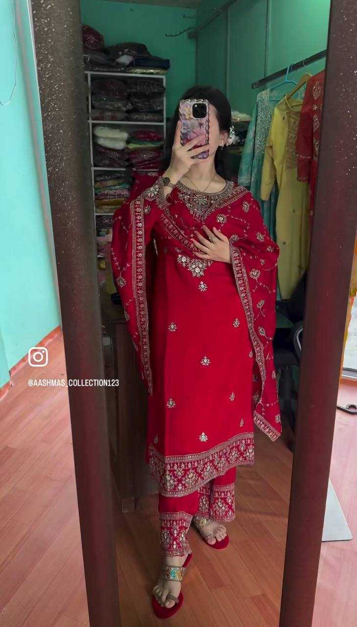 Ynf Vichitra Silk KESH523 049 Suits & Dresses Wholesale Embroidery Suits Ladies Silk Suit Red Salwar Suit Manufacturer- Kapda Export