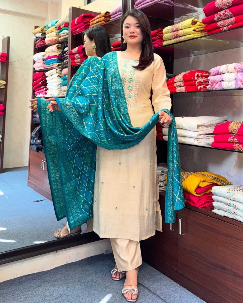 Ynf Banana Silk KESH562 Graceful Suits & Dresses Wholesale Embroidery Suits Palazzo Suit Bandhani Suits Manufacturer- Kapda Export