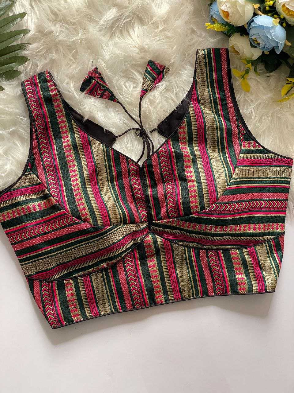 Ynf Banarasi Soft Silk KESH571 NAINTARA Readymade Blouses Wholesale Blouse V-Neck Blouses Sleeveless Blouse Manufacturer- Kapda Export