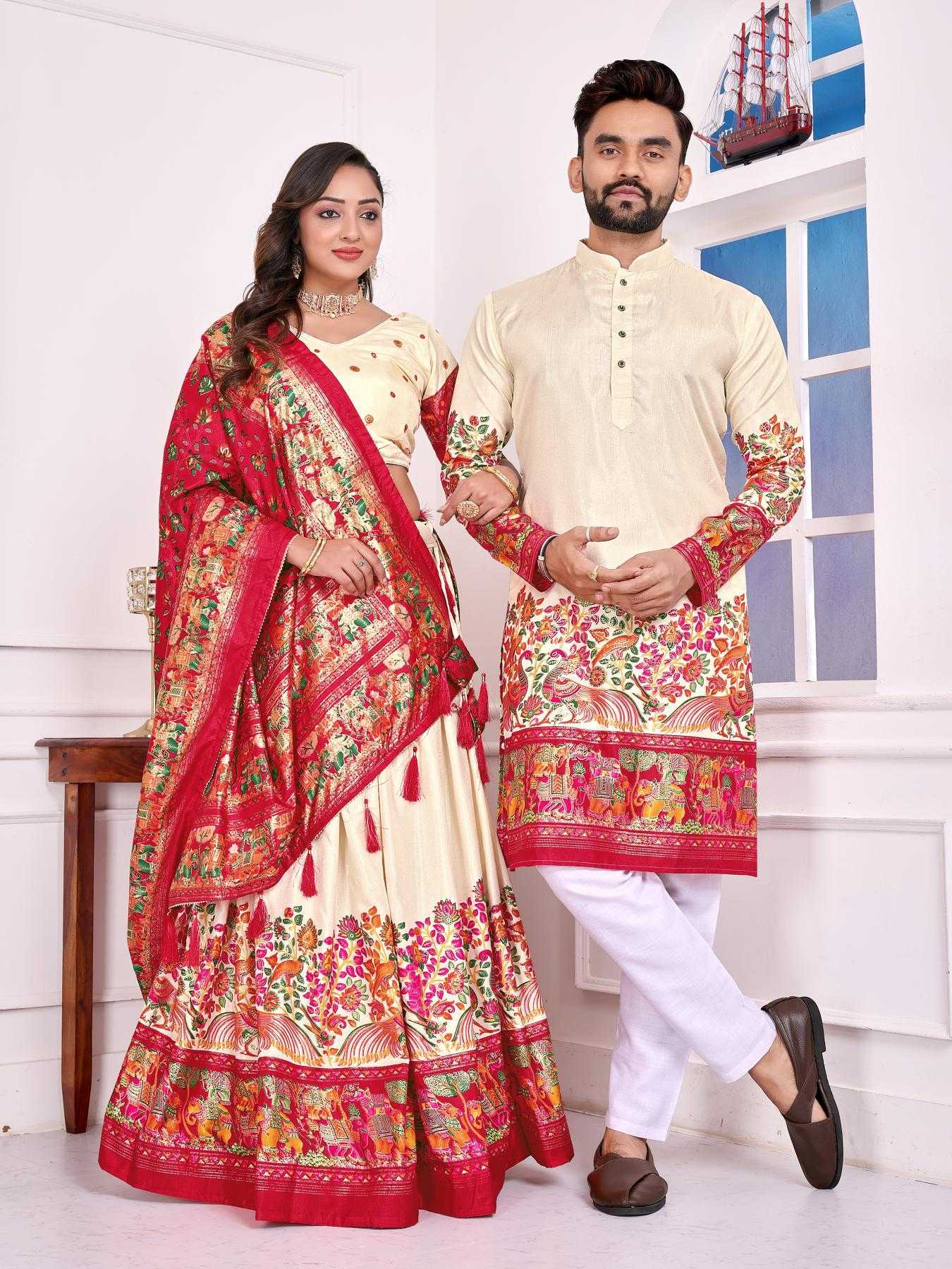Ynf Dola Silk RIN183 LOVE BIRDS-2 Couple Wear Wholesale Couple Matching Ethnic Outfits Festive Matching Couple Dresses Designer Ethnic Outfits for Couples Manufacturer- Kapda Export