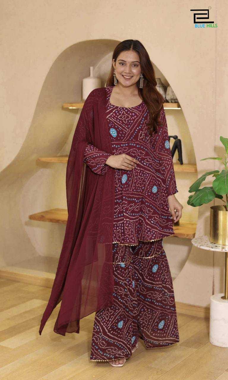 Ynf Faux Georgette RIN125 Sharara Kurti Wholesale Casual Kurtis Party Wear Kurtis Bandhani Kurtis Manufacturer- Kapda Export