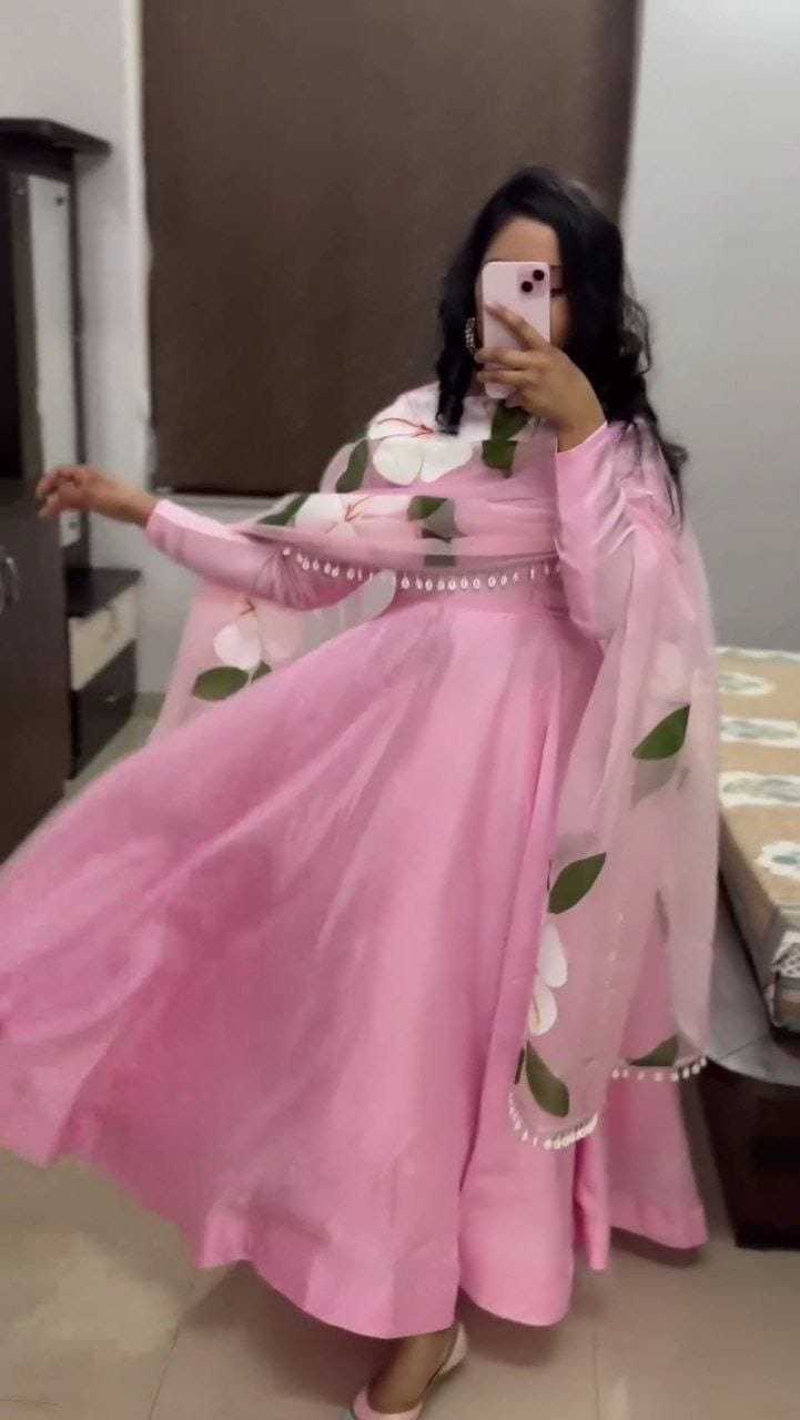 Ynf Faux Georgette RIN157 110 Gowns Plus Size Collections Wholesale Georgette Gown Designer Gowns Pink Gown Manufacturer- Kapda Export