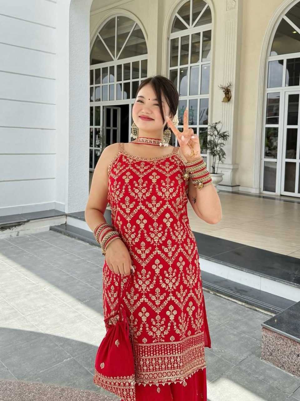 Ynf Faux Georgette RIN212 7075 Suits & Dresses Wholesale Embroidery Suits Palazzo Suit Sleeveless Dresses Manufacturer- Kapda Export