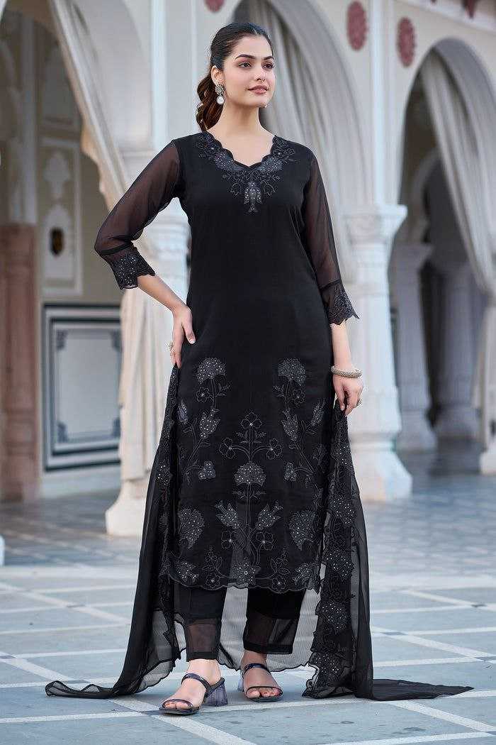 Ynf Georgette KESH461 130 Suits & Dresses Wholesale Embroidery Suits Georgette Dresses Black Salwar Suit Manufacturer- Kapda Export