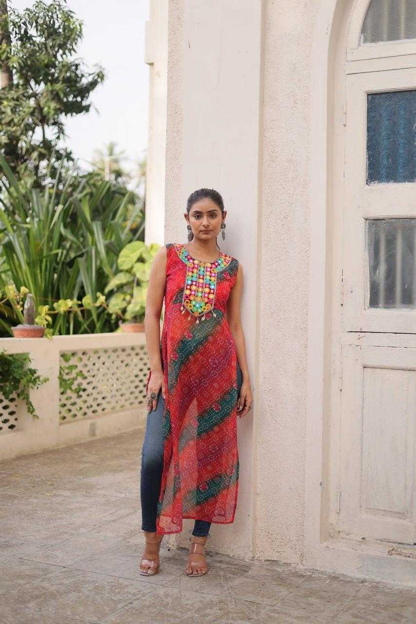 Ynf Georgette KESH491 9267 Kurti Wholesale Ladies Kurti Georgette Kurti Bandhani Kurtis Manufacturer- Kapda Export