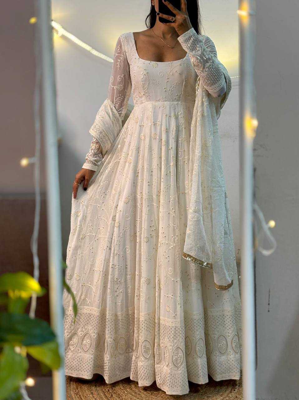 Ynf Georgette KESH528 3063 Gowns Wholesale Georgette Gown Embroidered Gown White Gown Manufacturer- Kapda Export