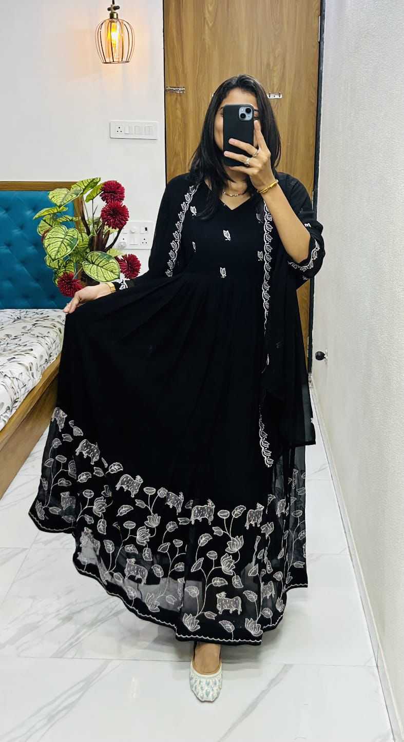 Ynf Georgette KESH576 Threads Gowns Wholesale Georgette Gown Designer Gowns Black Gown Manufacturer- Kapda Export