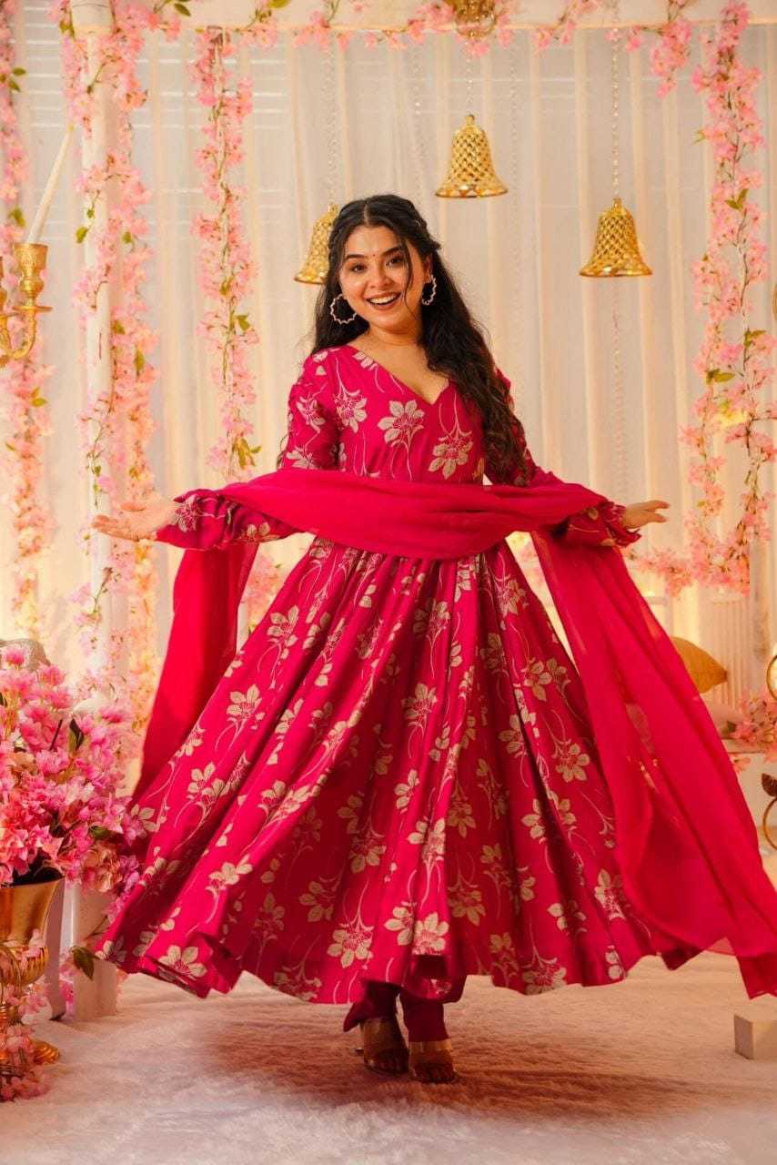 Ynf Georgette RIN157 09 Gowns Plus Size Collections Wholesale Printed Gowns Georgette Gown Red Gown Manufacturer- Kapda Export