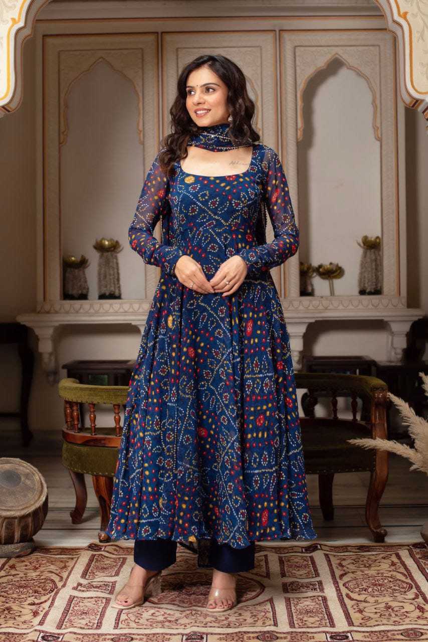 Ynf Georgette RIN157 12 Gowns Plus Size Collections Wholesale Printed Gowns Georgette Gown Blue Gown Manufacturer- Kapda Export