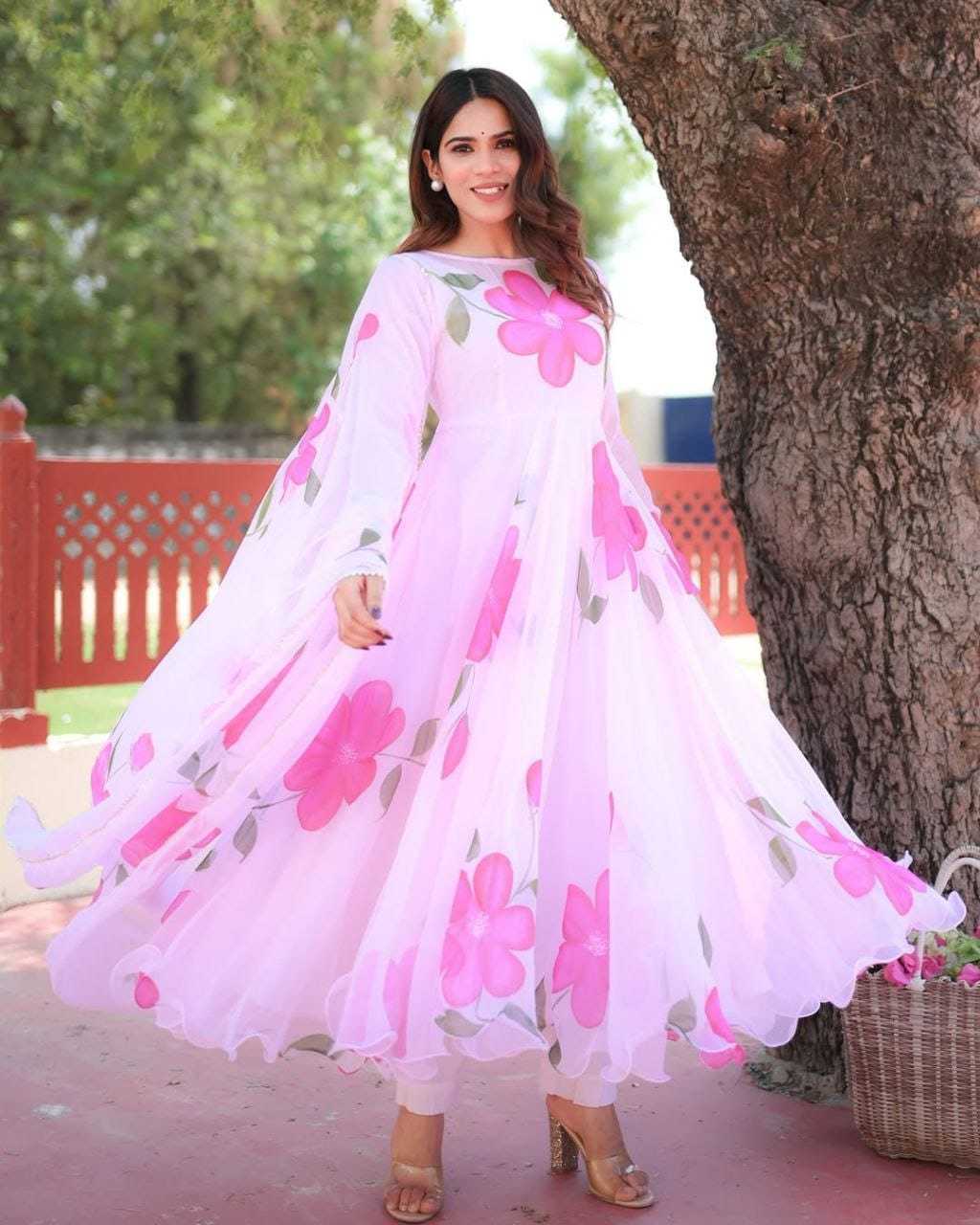 Ynf Georgette RIN157 16 Gowns Plus Size Collections Wholesale Printed Gowns Georgette Gown Pink Gown Manufacturer- Kapda Export