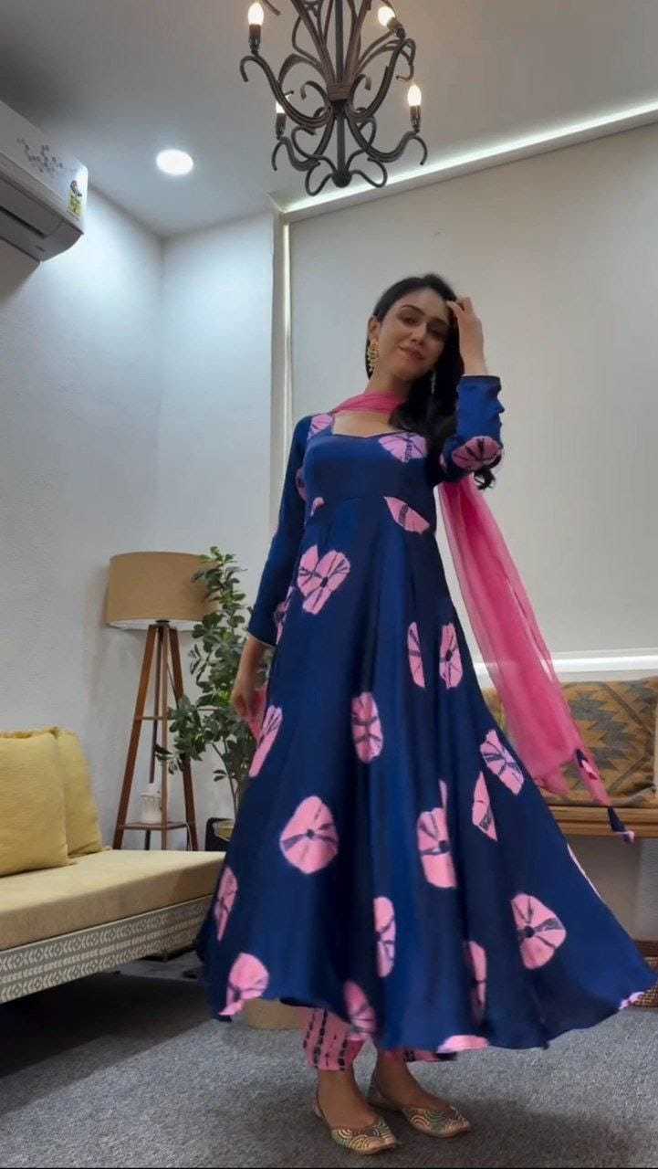 Ynf Georgette RIN157 20 Gowns Plus Size Collections Wholesale Printed Gowns Georgette Gown Blue Gown Manufacturer- Kapda Export