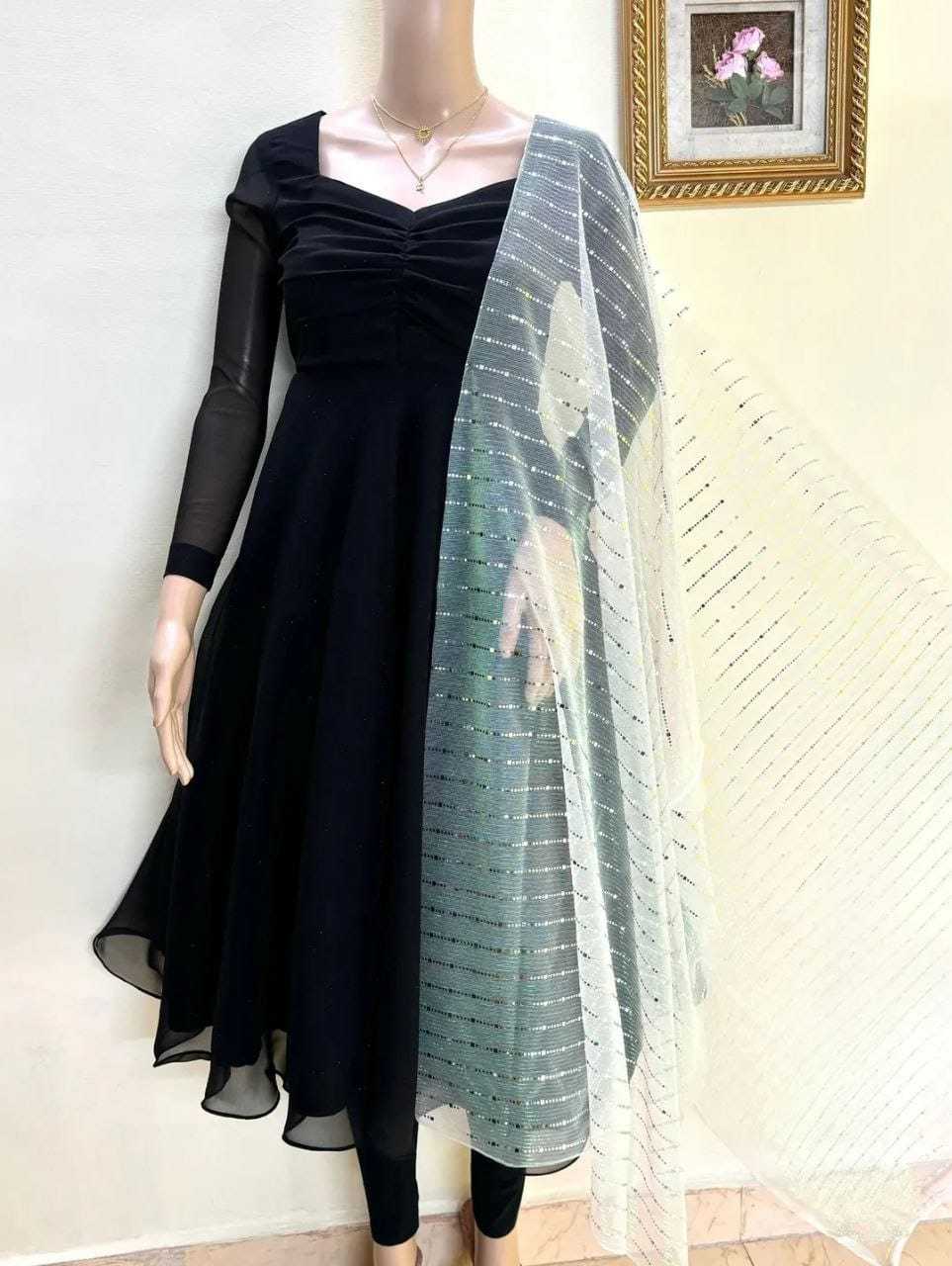 Ynf Georgette RIN157 2161 Gowns Plus Size Collections Wholesale Georgette Gown Designer Gowns Black Gown Manufacturer- Kapda Export