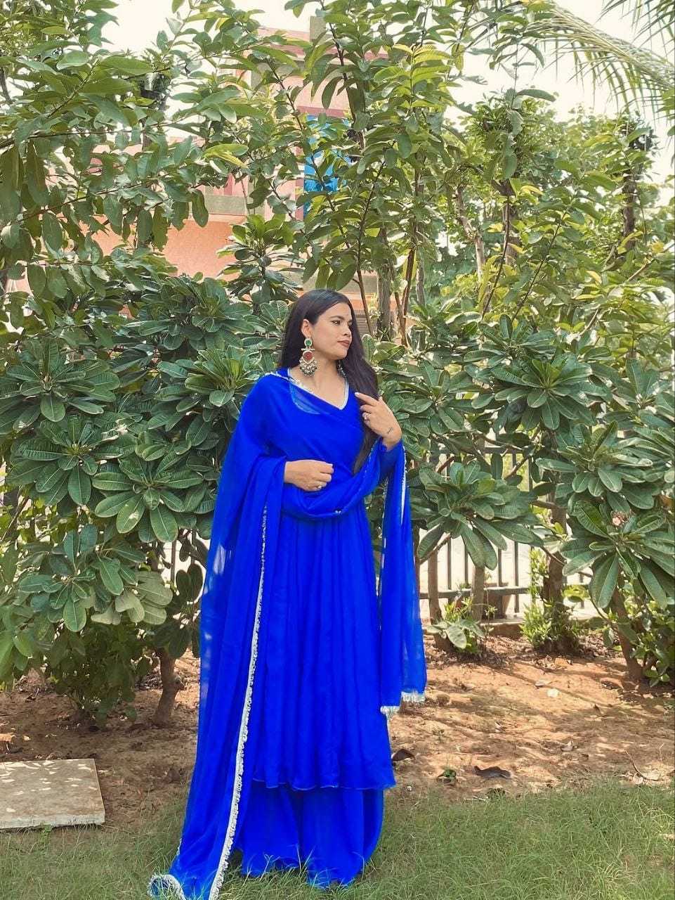 Ynf Georgette RIN157 2172 Gowns Plus Size Collections Wholesale Georgette Gown Gown With Dupatta Blue Gown Manufacturer- Kapda Export