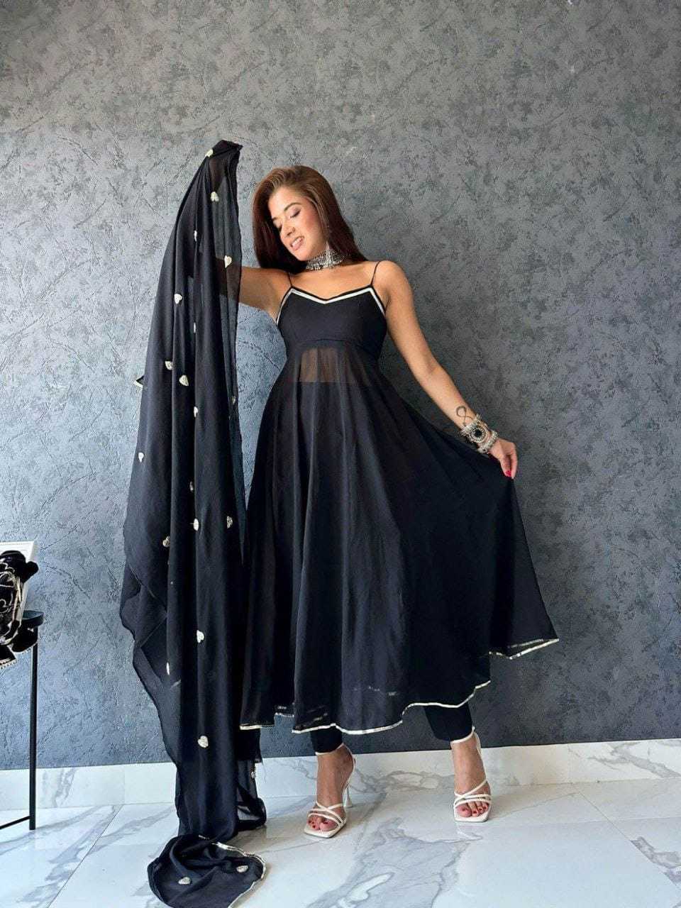 Ynf Georgette RIN157 2181 Gowns Plus Size Collections Wholesale Party Gowns Georgette Gown Black Gown Manufacturer- Kapda Export