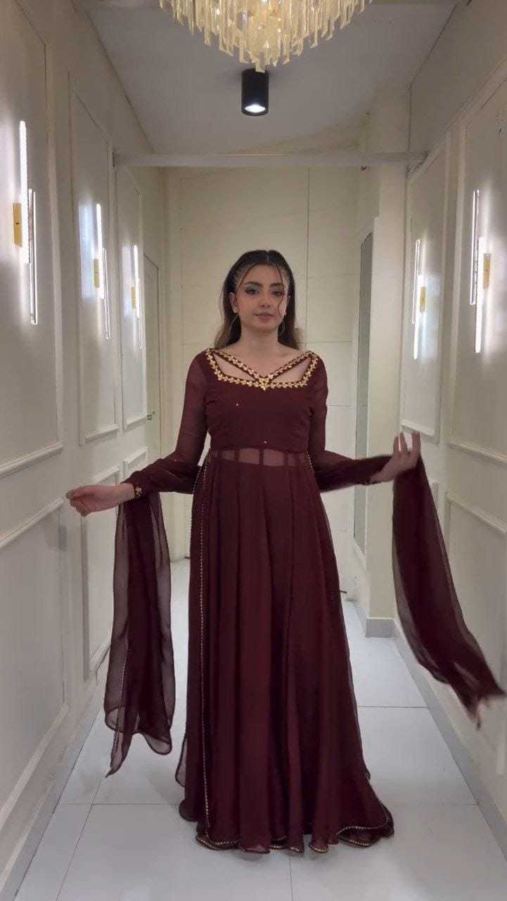 Ynf Georgette RIN157 2184 Gowns Plus Size Collections Wholesale Georgette Gown Designer Gowns Maroon Gown Manufacturer- Kapda Export