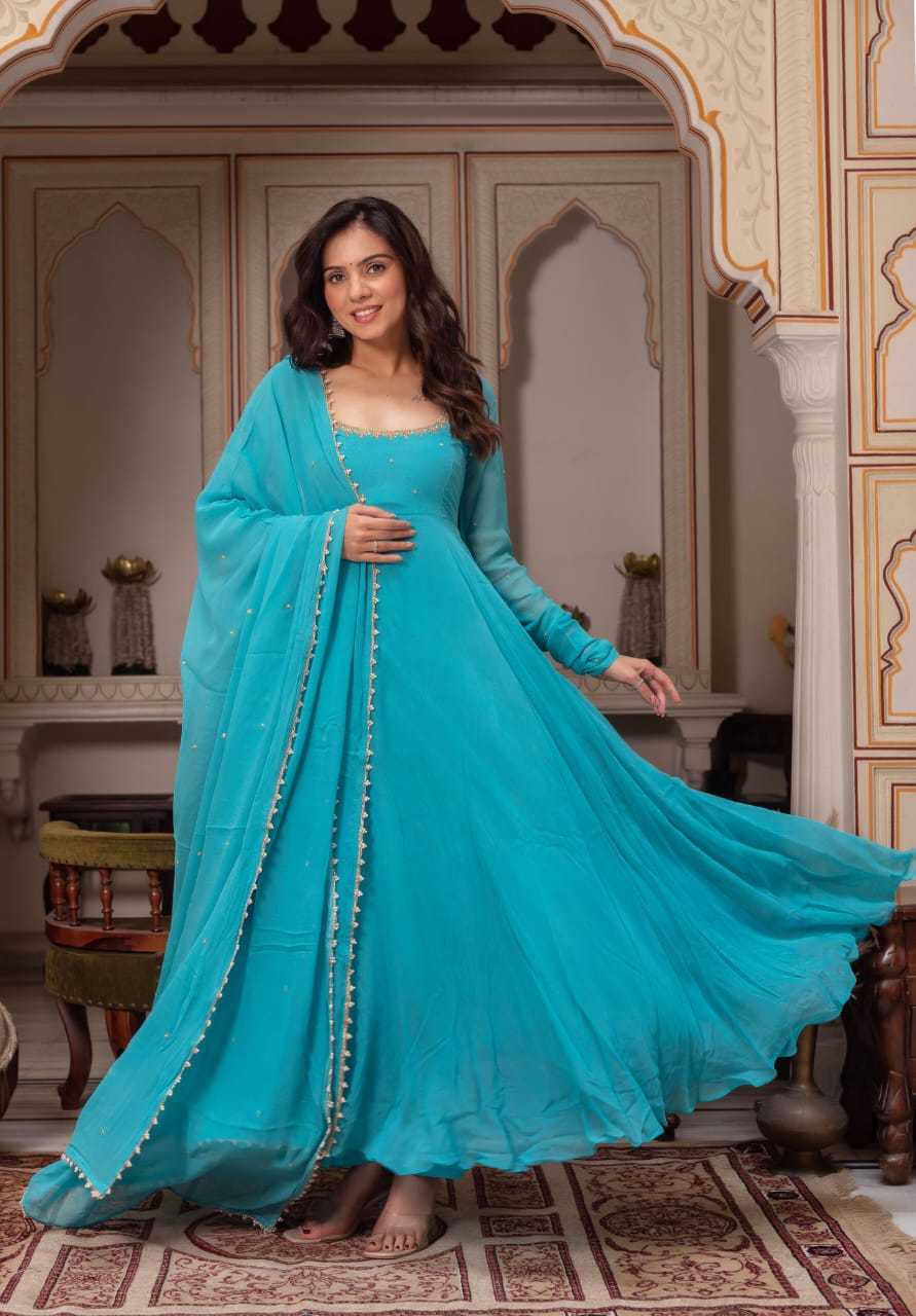 Ynf Georgette RIN157 2192 Gowns Plus Size Collections Wholesale Georgette Gown Designer Gowns Blue Gown Manufacturer- Kapda Export