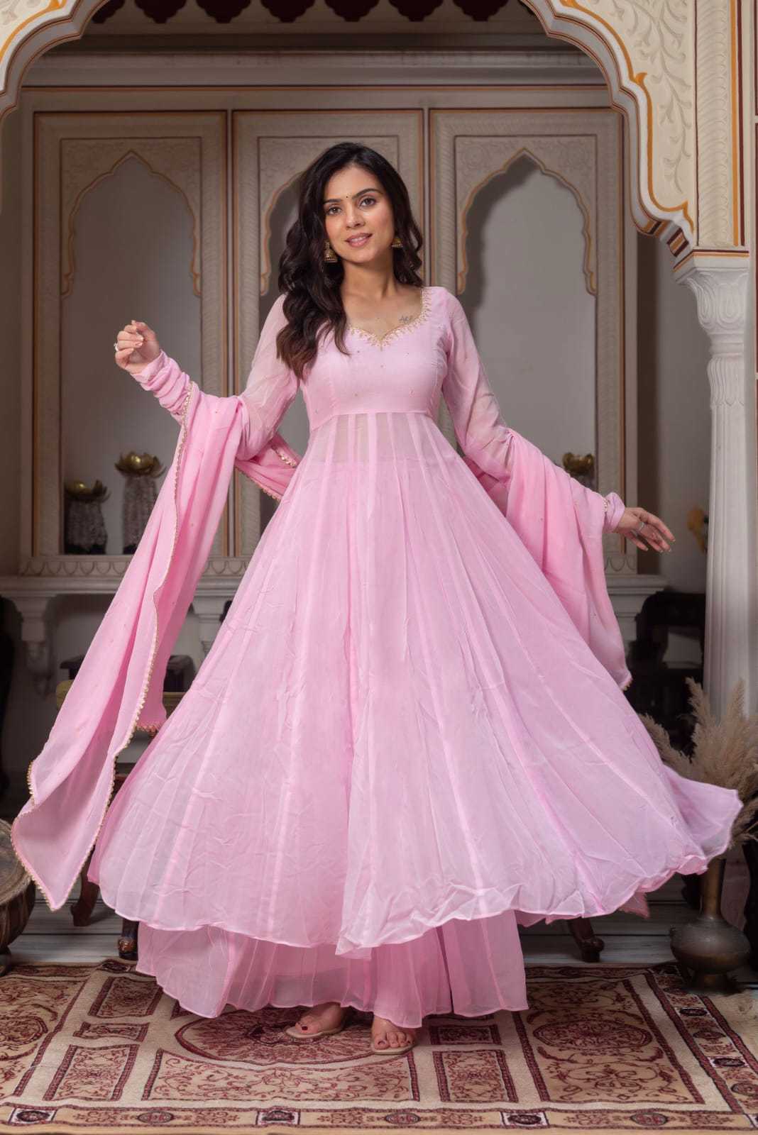 Ynf Georgette RIN157 2198 Gowns Plus Size Collections Wholesale Party Gowns Georgette Gown Pink Gown Manufacturer- Kapda Export