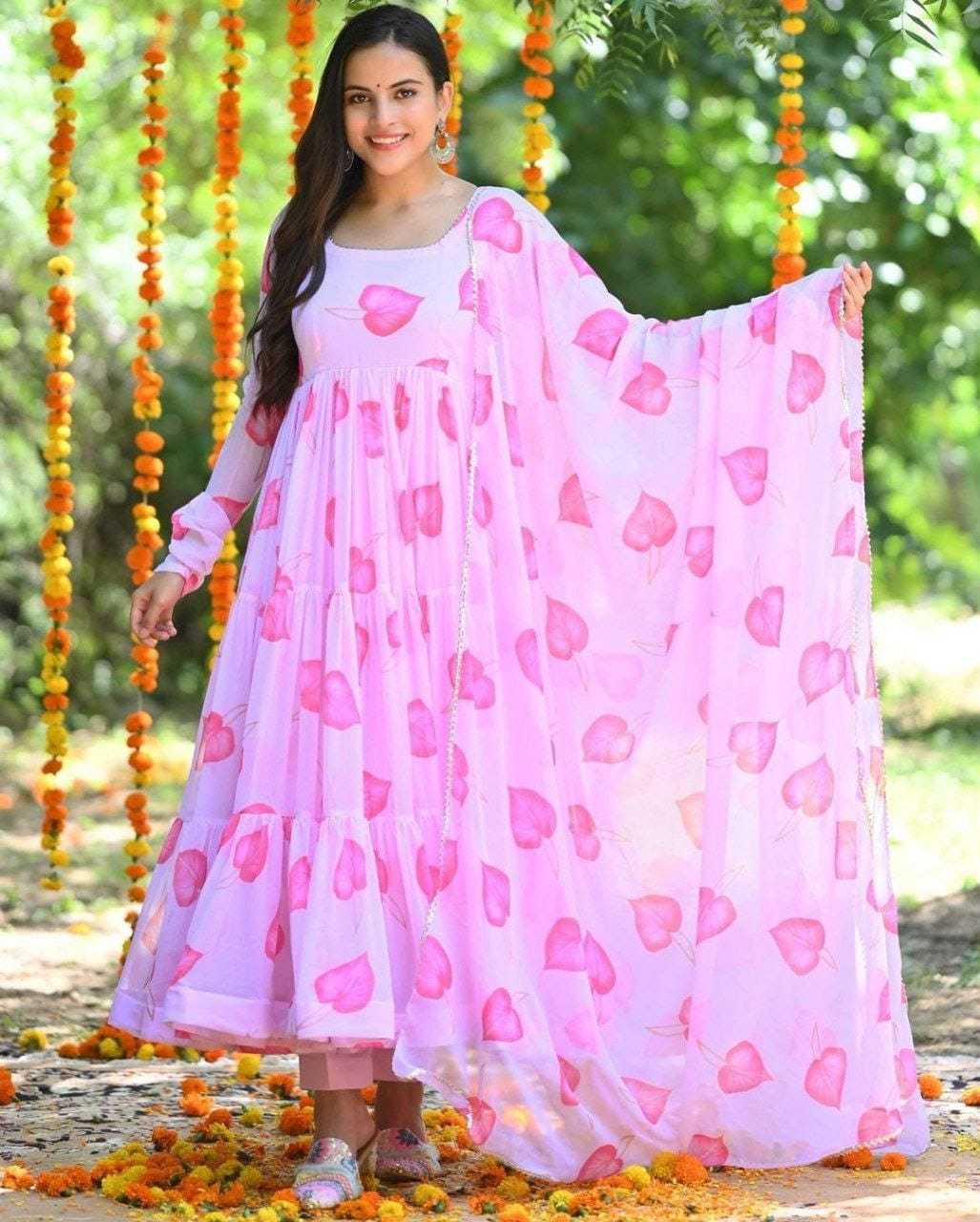 Ynf Georgette RIN157 22 Gowns Plus Size Collections Wholesale Printed Gowns Georgette Gown Pink Gown Manufacturer- Kapda Export