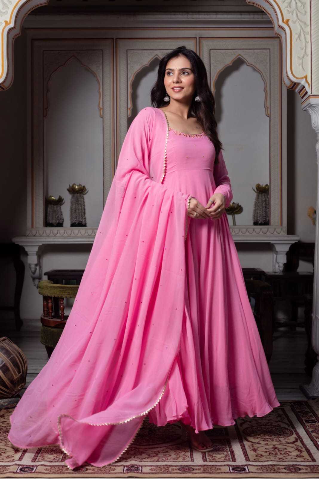 Ynf Georgette RIN157 2202 Gowns Plus Size Collections Wholesale Georgette Gown Designer Gowns Pink Gown Manufacturer- Kapda Export