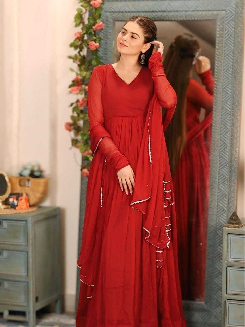 Ynf Georgette RIN157 2208 Gowns Plus Size Collections Wholesale Embroidery Gowns Georgette Gown Red Gown Manufacturer- Kapda Export