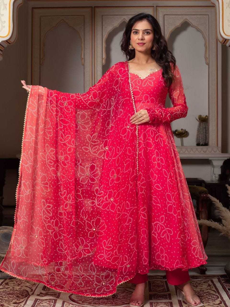 Ynf Georgette RIN157 27 Gowns Plus Size Collections Wholesale Georgette Gown Princess Gowns Red Gown Manufacturer- Kapda Export