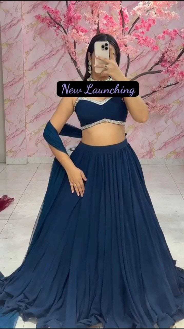 Ynf Georgette RIN157 LEHENGA-03 Lehengas Plus Size Collections Wholesale Designer Lehenga Georgette Lehenga Blue Lehenga Manufacturer- Kapda Export