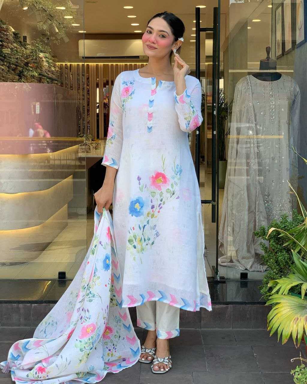 Ynf Linen KESH602 Rangeela Lilan Suits & Dresses Wholesale Printed Suits Cotton Suits White Salwar Suit Manufacturer- Kapda Export