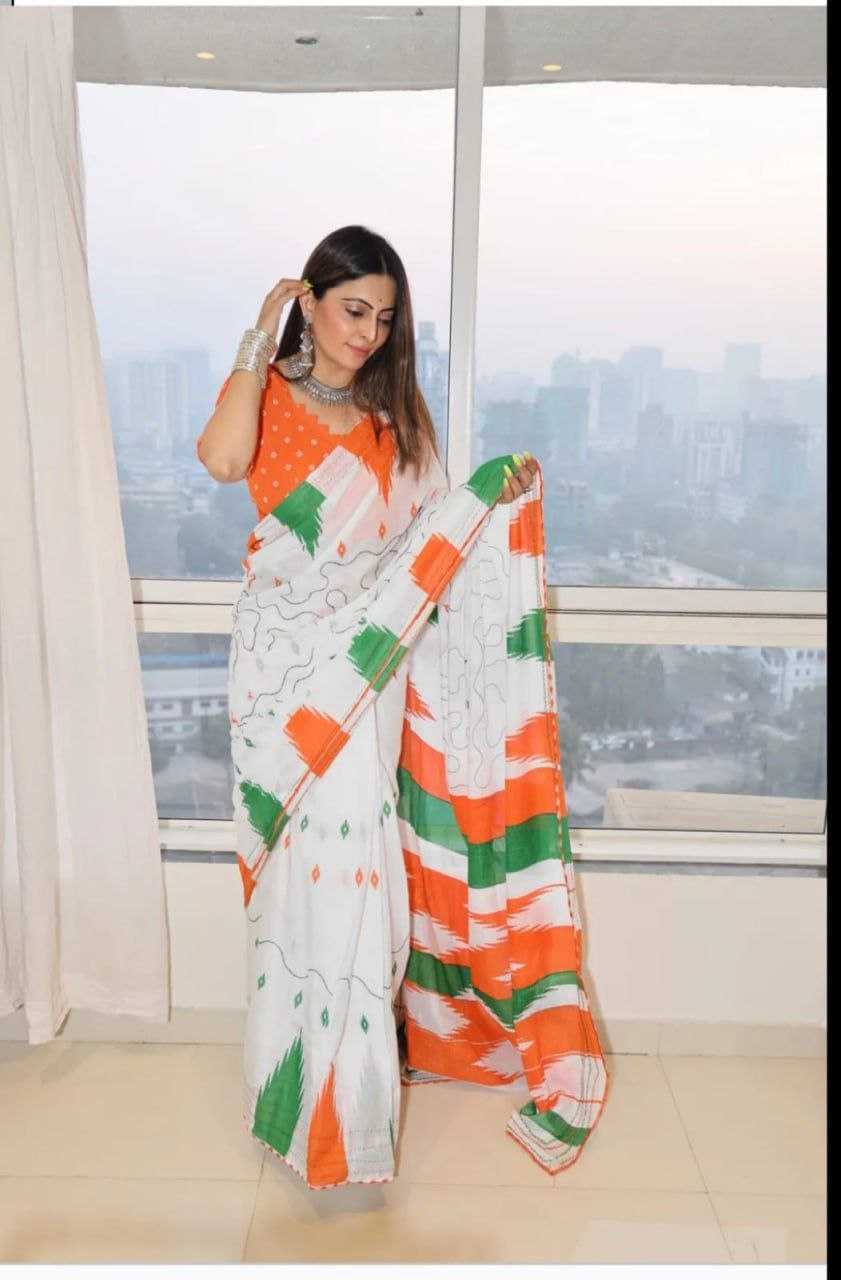 Ynf Linen RIN207 JAY HIND Sarees Festive Collections Wholesale Linen Sarees Republic Day Collections Independence Day Collections Manufacturer- Kapda Export