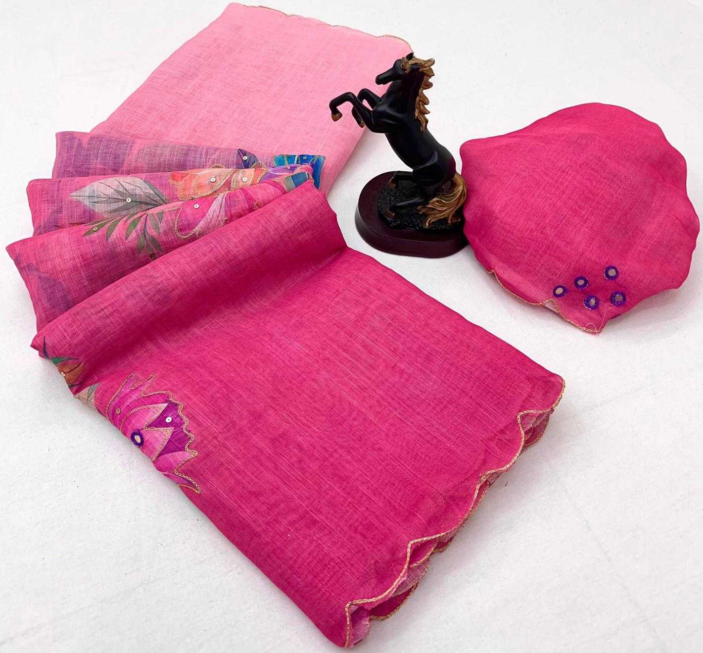 Ynf Linen RIN209 Blossom Breeze Sarees Wholesale Designer Sarees Linen Sarees Pink Sarees Manufacturer- Kapda Export