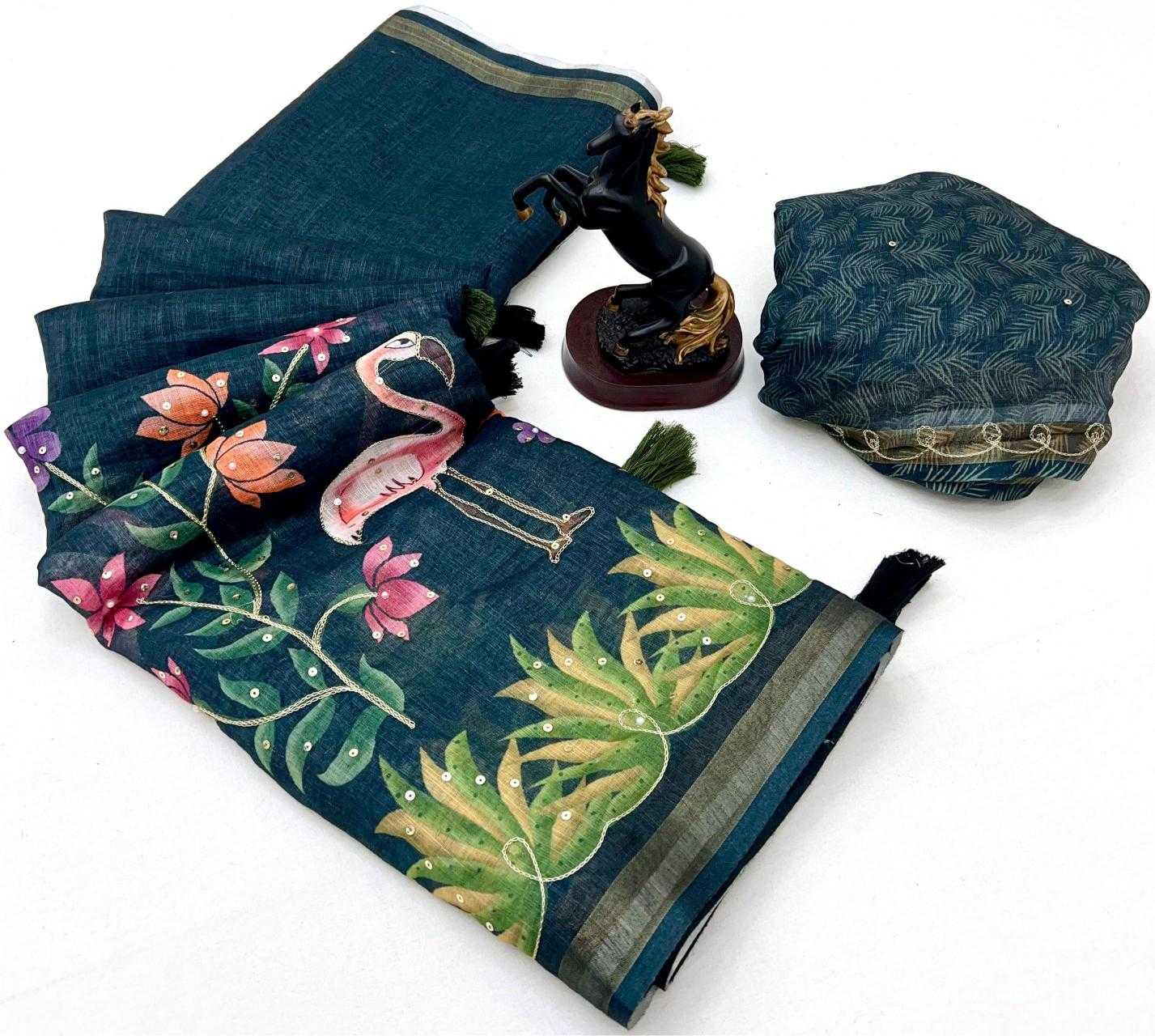 Ynf Linen RIN209 Fresh & Fabulous Sarees Wholesale Sequence Sarees Linen Sarees Green Sarees Manufacturer- Kapda Export