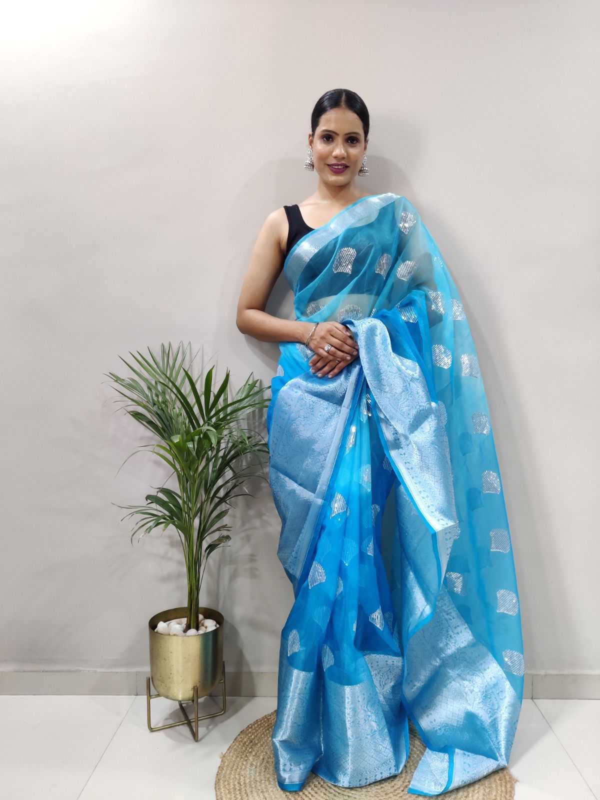 Ynf Organza KESH577 AMISHA Sarees Wholesale Organza Sarees Sequence Sarees Blue Sarees Manufacturer- Kapda Export